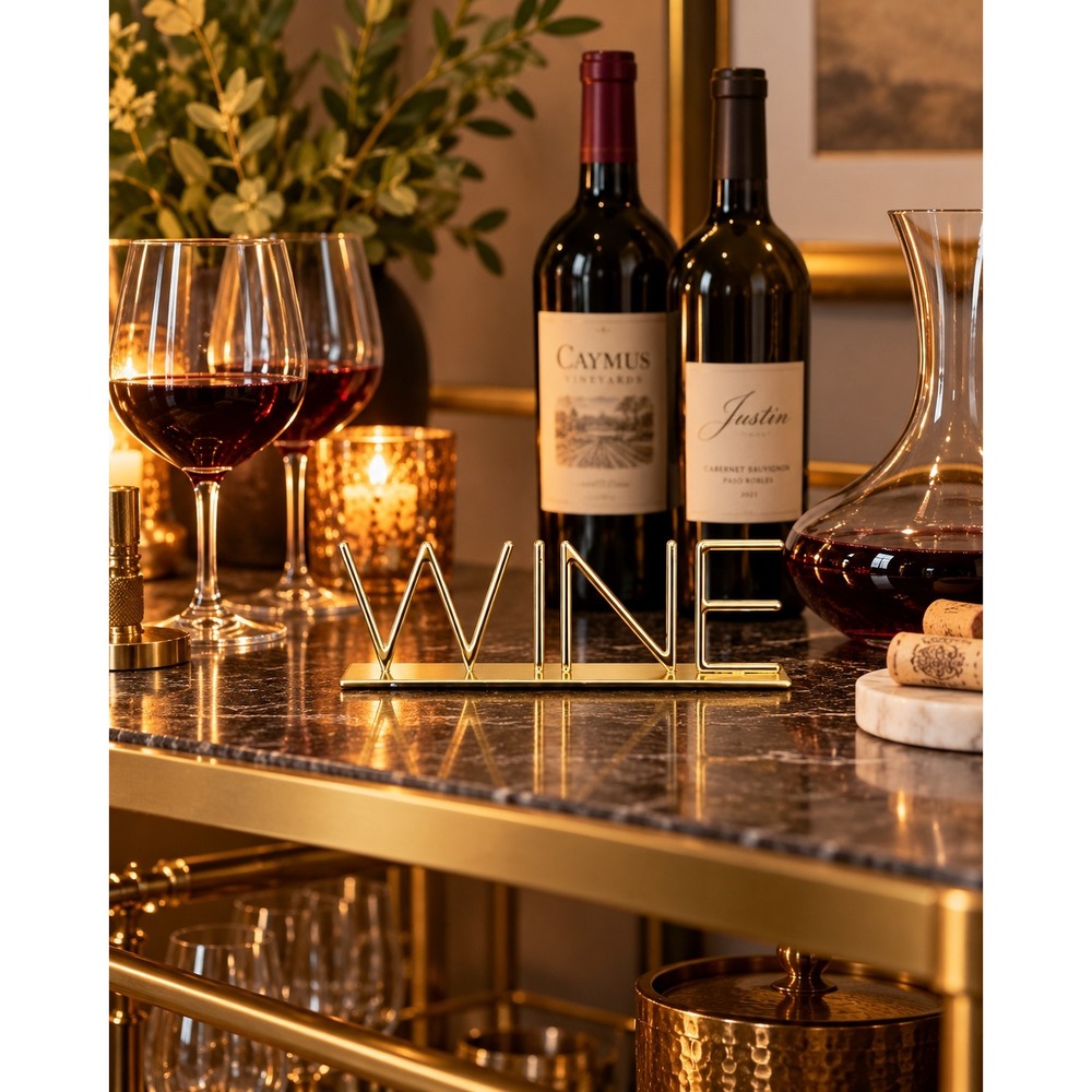 Gold Metal WINE Sign – Modern Bar Cart Decor | Wine Lover Gift